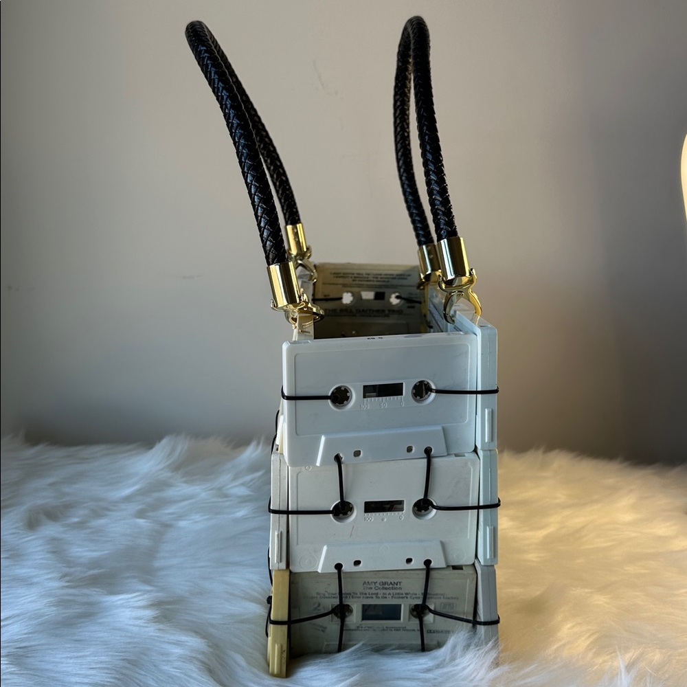 Unique Cassette Tape Handbag with Black Handles - Picture 3 of 6